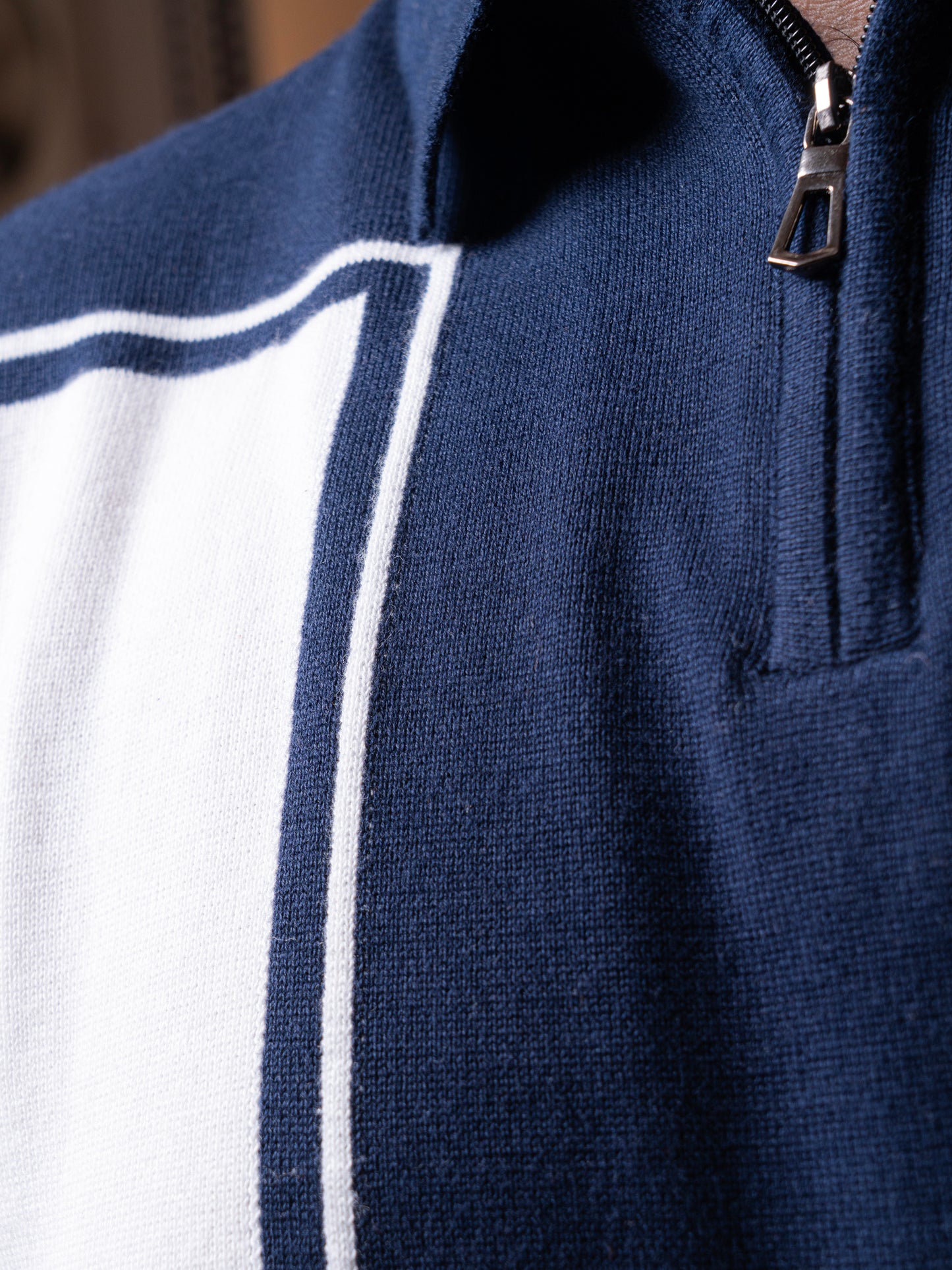 Blue and White Knitted Polo