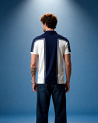 Blue and White Knitted Polo