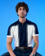 Blue and White Knitted Polo