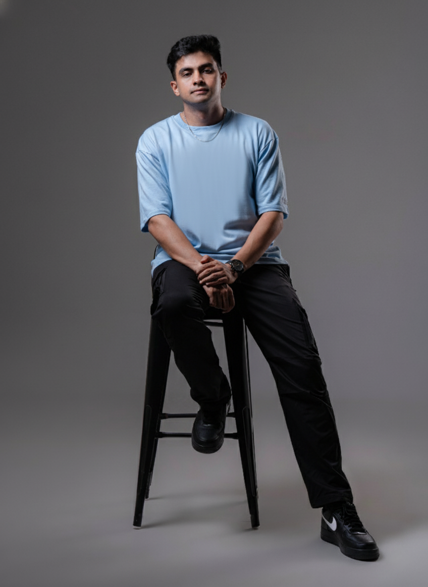 Solid Blue Oversized T-Shirt