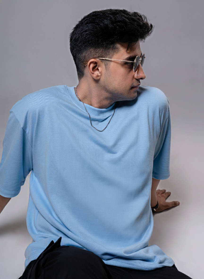Solid Blue Oversized T-Shirt